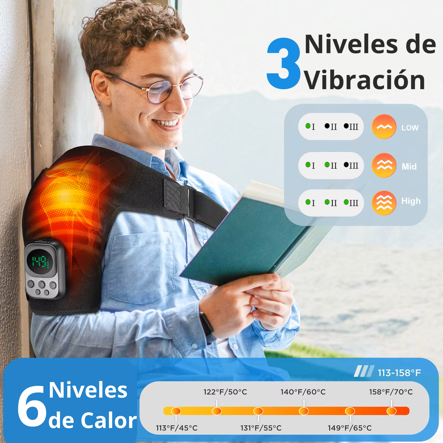 Soporte de Hombro Inalámbrico con Calefacción y Masajeador.
